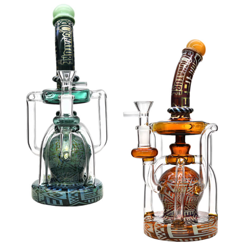 Cignature Sandblasted Design Middle Ball Recycler Waterpipe (MB-1336) | 10 inch | Assorted Colors product image